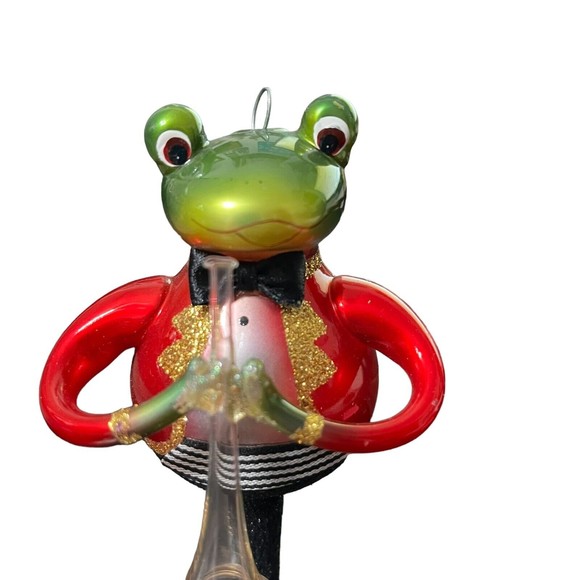 Scottish Christmas Frog in Tuxedo with Trumpet Glass Christmas Ornament Decor 6" - Picture 10 of 15
